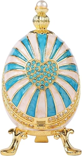 Hueco Faberge Huevo Caja de baratija con cisne decorativo esmaltado con bisagras adornos de metal regalo para decoración del hogar