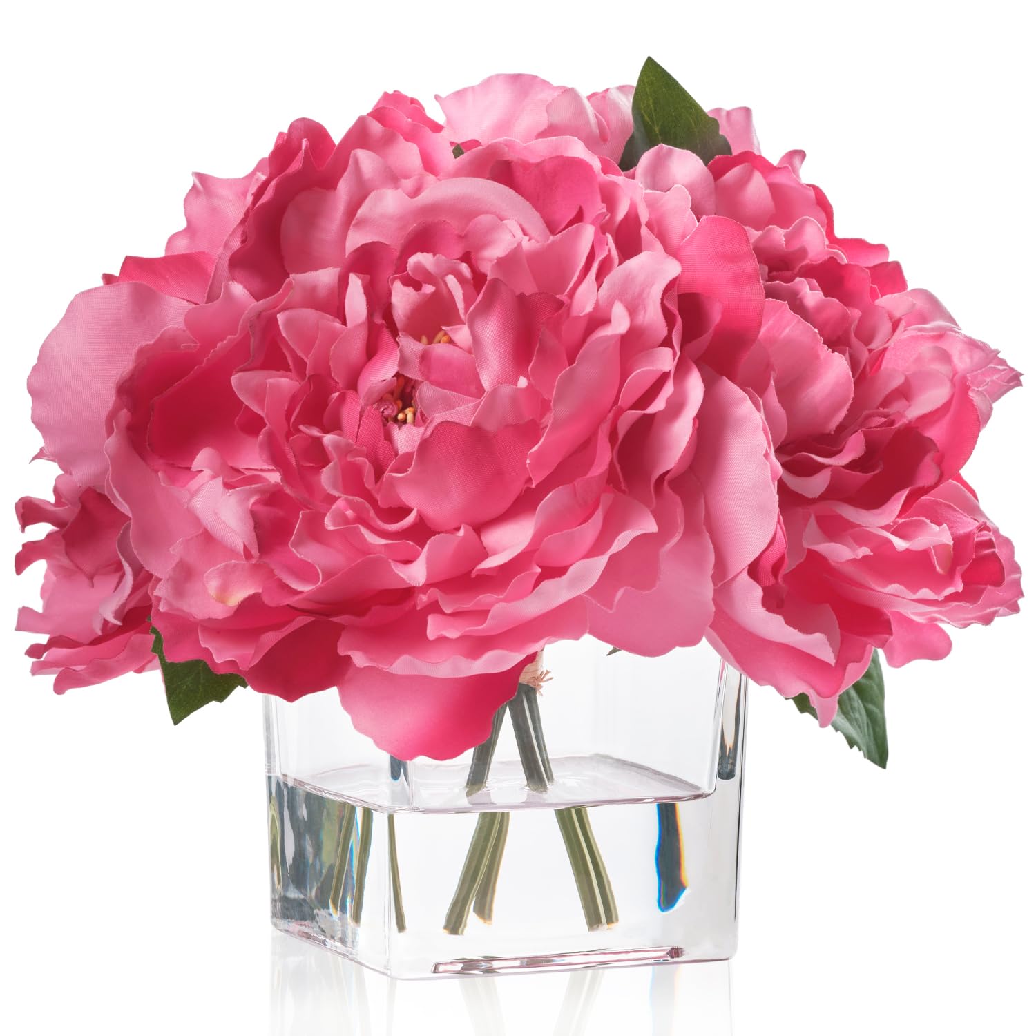 WELLKNOWN Artificial Peonies Flowers Arrangements in Cube Glass Vase