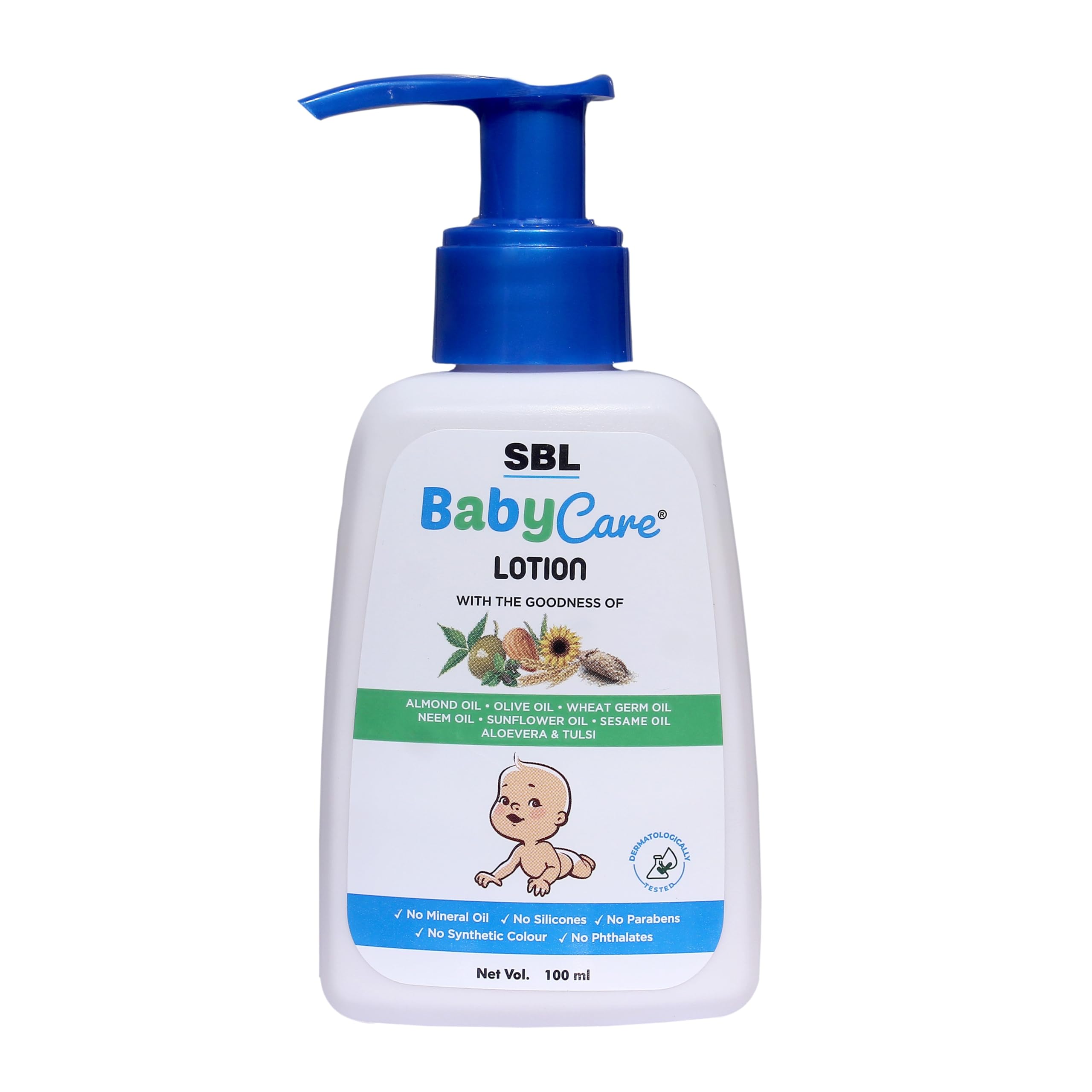 SBL BabyCare Lotion with Almond Oil, Olive Oil, Wheat Germ Oil, Neem Oil, Sunflower Oil, Sesame Oil, Aloe Vera, Tulsi, 100ml (Pack of 3) | HEALTHOFY-image-5