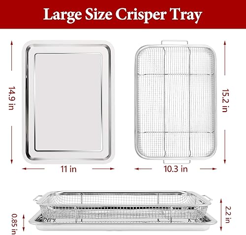 Miniatura 2 de Rorence Cesta de freidora de aire para horno cesta de freidora de aire de acero inoxidable de 15 "x 11" y juego de bandeja para hornear a la parrilla