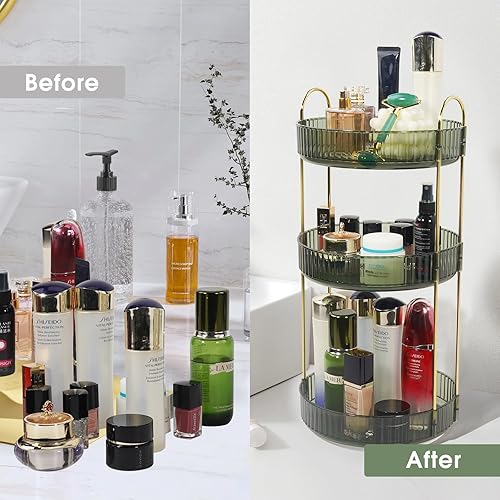 Miniatura 5 de LSNDEE Organizador giratorio de 3 niveles, organizador de suministros de baño, estante de almacenamiento de maquillaje cosmético, estante de