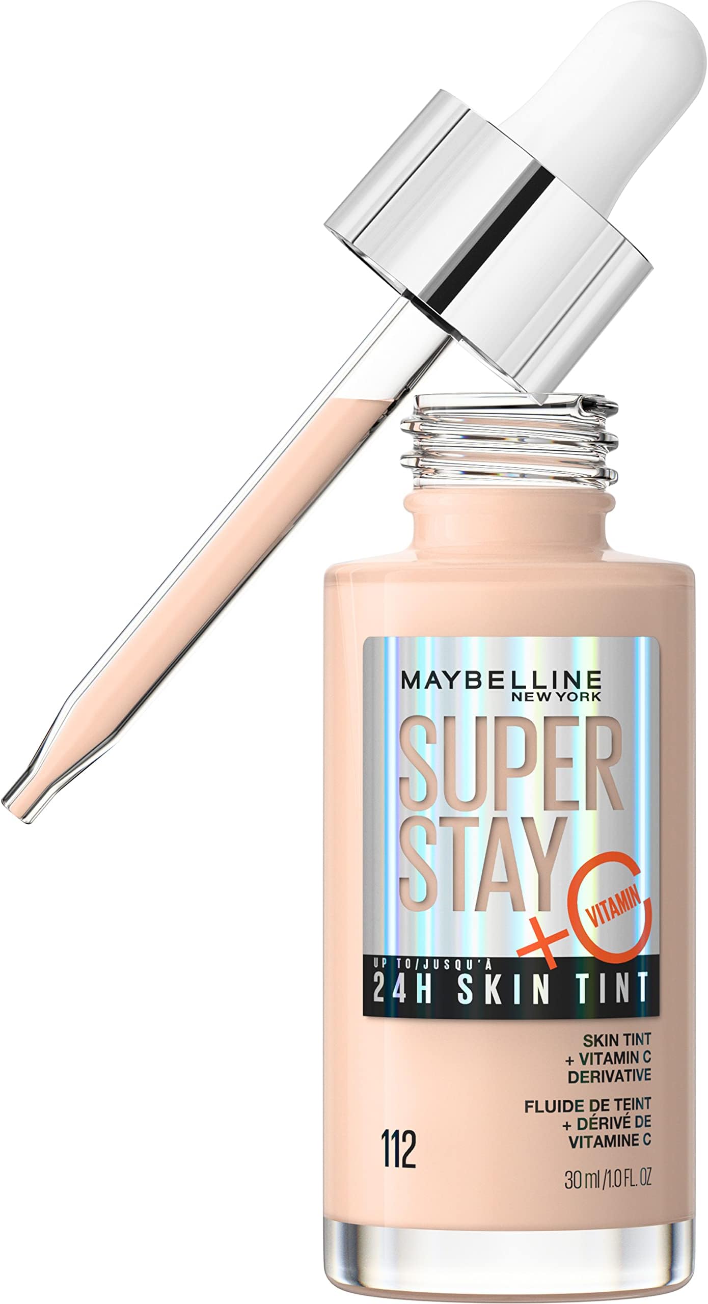 Maybelline Super Stay Up to 24HR Skin Tint, Radiant Light-to-Medium Coverage Foundation, Makeup Infused With Vitamin C, 112, 1 Count