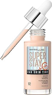 Maybelline Super Stay Up - Tinte para piel de hasta 24 horas, base radiante de cobertura ligera a media, maquillaje infundido con vitamina C, 112, 1 unidad