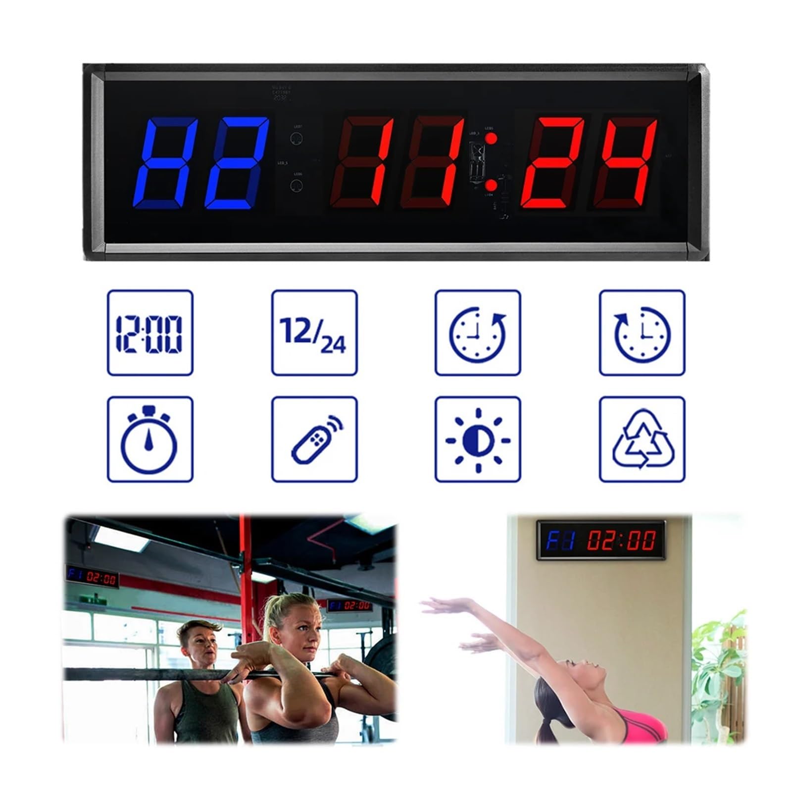 Temporizador de Gimnasio portátil, Reloj LED Entrenamiento, Temporizador Digital con Control Remoto, Fitness Multifuncional for y Deportes al Aire Libre