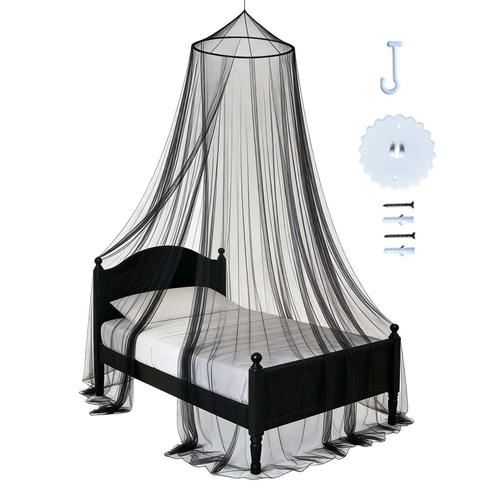 Muiltvoe Girls Bed Canopy, Elegant Dome-Shaped Decor, Ceiling Canopy Twin Tent Bed for, Home, Apartment, Dorm, Hotel, Travel, Camping, Large