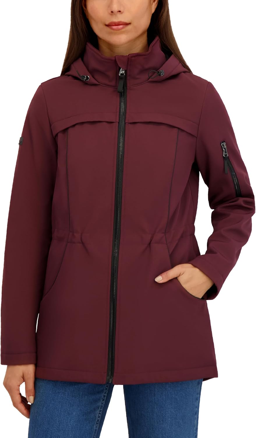 HFX Women's Softshell Jacket– 3-layer Bonded Transitional Jacket, Water-resistant, Wind-resistant, Fleece Lined