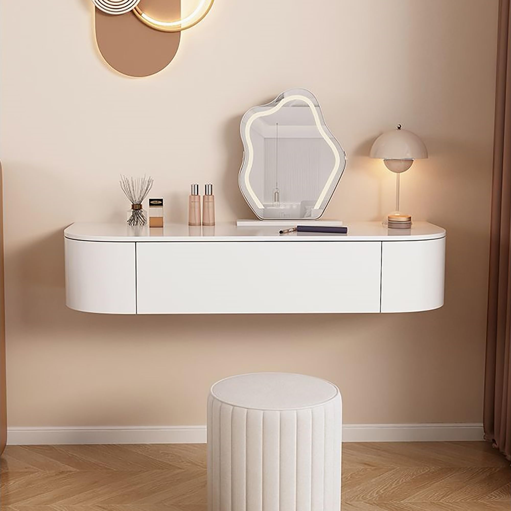 asdchZen Wall-Mounted Floating Vanity & Desk With Storage Cabinet | Space-Saving Bedroom Dressing Table & Nightstand | Modern Home