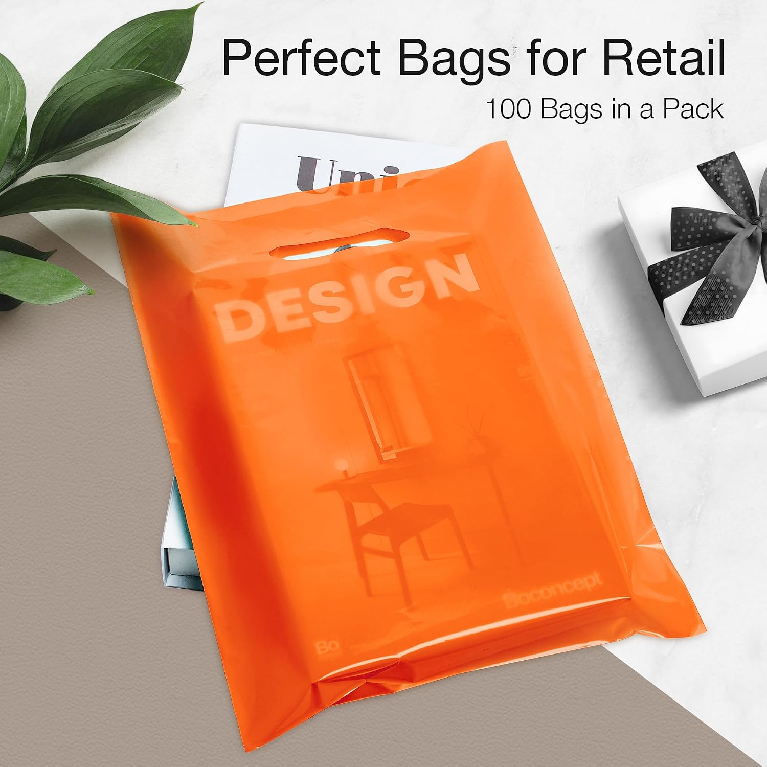 Choice Marts 100 Orange Plastic Bags With Handles 9x12 Merchandise Bags image 2