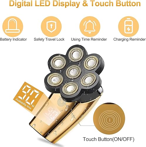 Miniatura 6 de Afeitadoras de cabeza para hombres calvos, afeitadora eléctrica inalámbrica 7 en 1, afeitadora recargable para cabeza calva para hombres, kit de