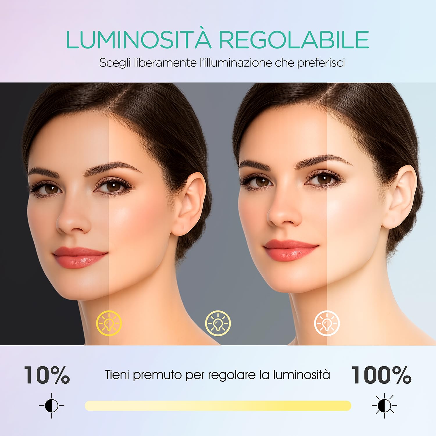 VOYOR Specchio Trucco con Luci, 30 x 25 cm Specchio Ricaricabile con 3 Modalità Luce, Touch Intelligente, Ingrandimento 10X, Specchio LED per Toeletta, Scrivania e Camera da Letto, Bianco