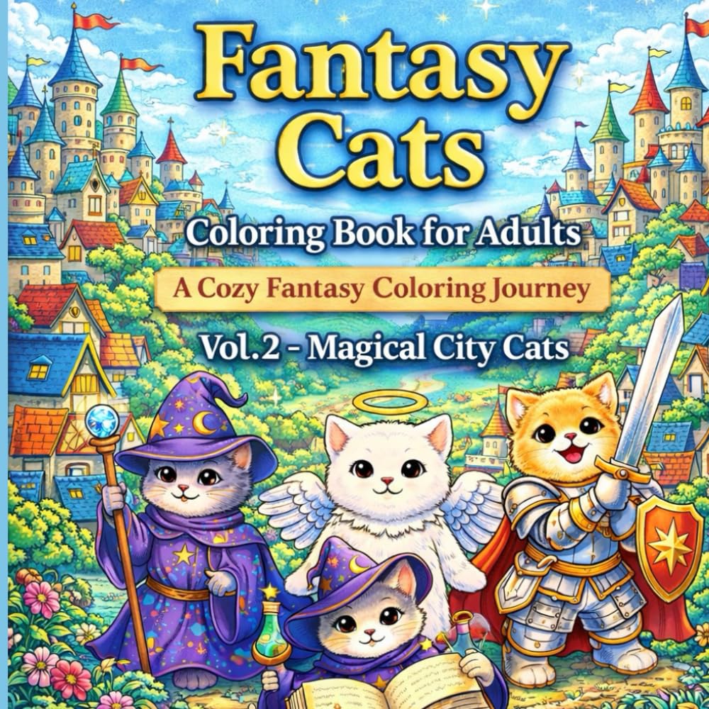 Fantasy Cats Coloring Book for Adults: A Cozy Fantasy Coloring Journey (Magical City Cats)