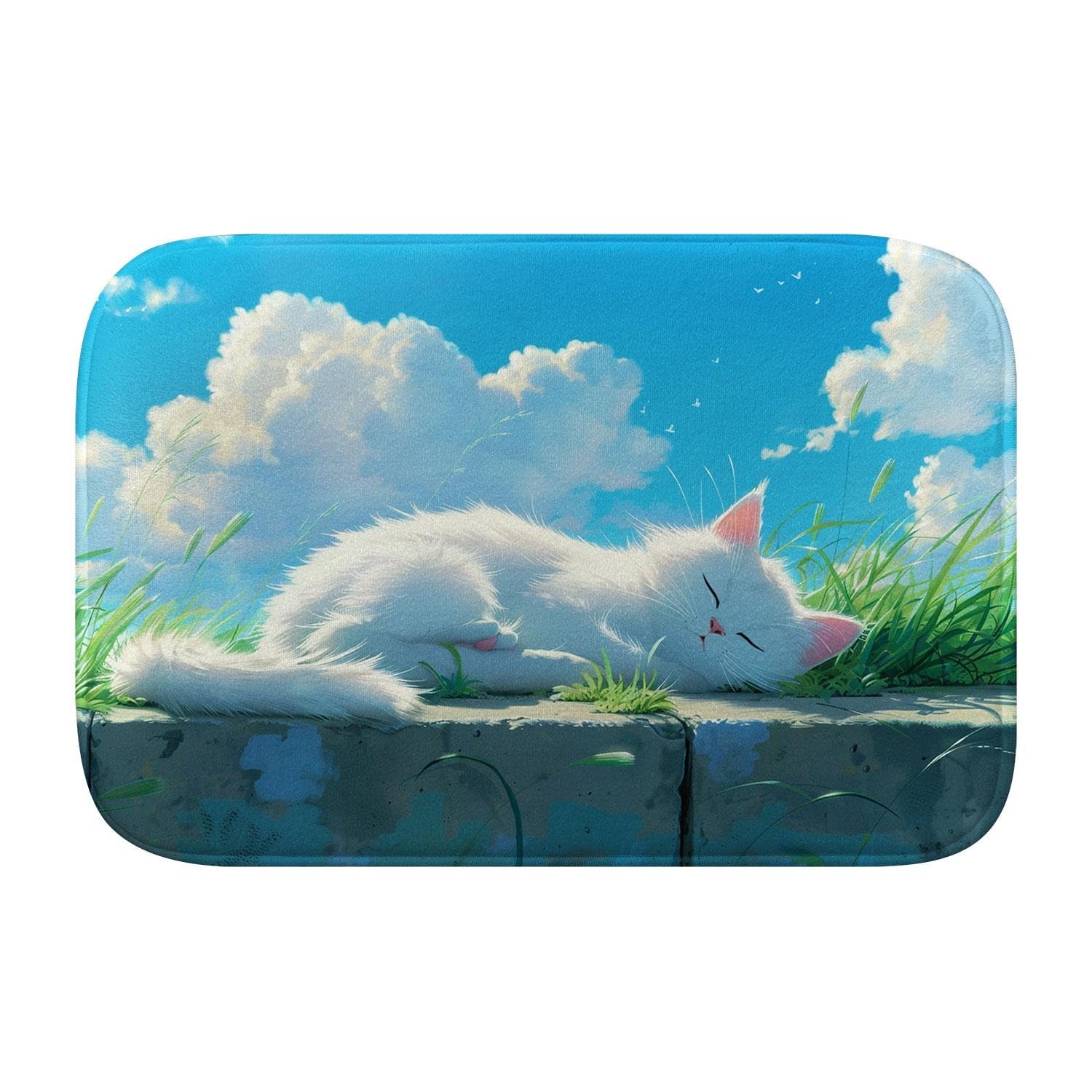 Tapis de bain lavable en machine avec mousse à mémoire de forme et motif chat