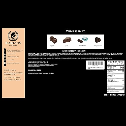 Miniatura 2 de CARIANS - Caja surtida de trufas de chocolate gourmet, cesta de regalo de lujo con trufas oscuras, de leche y avellana, ideal para regalo,