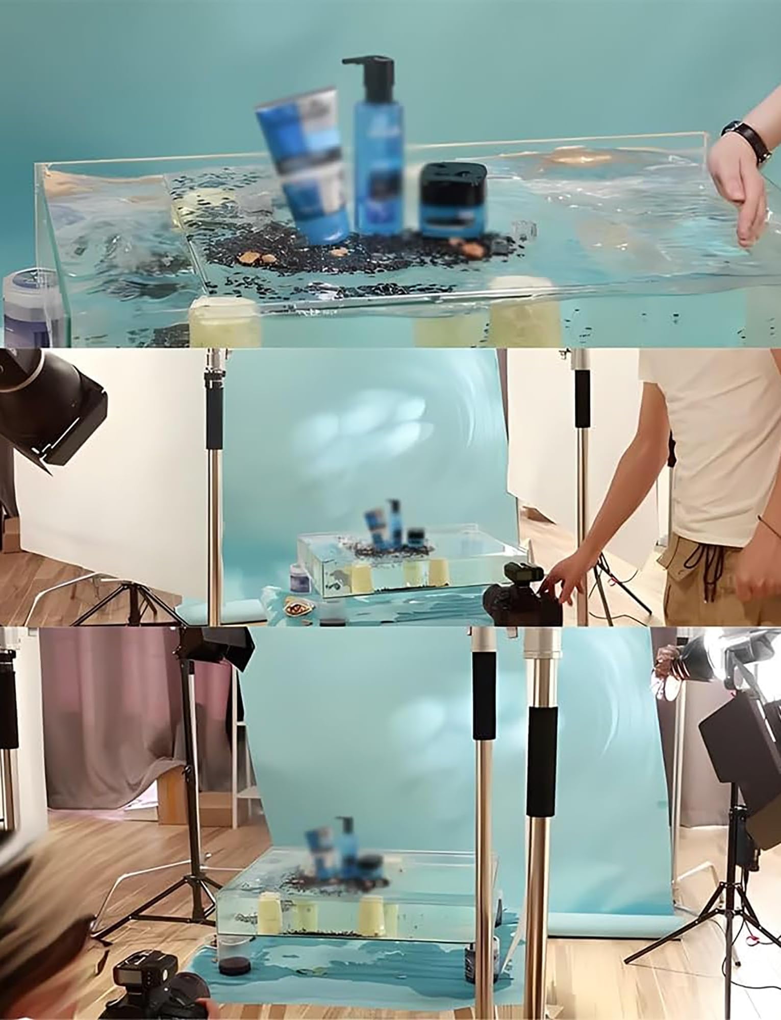 Depósito de agua acrílico transparente para fotografía cosmética, bandeja poco profunda para fotografía y almacenamiento de productos