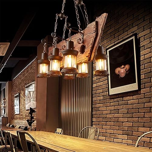 Miniatura 10 de A Million 8 luces industriales retro de madera lámpara colgante isla colgante lámpara techo lámpara vintage granja madera cadena ajustable para el