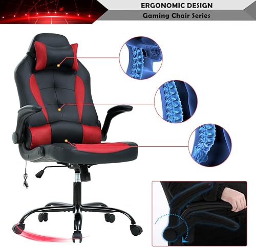 Miniatura 6 de Silla ergonómica para videojuegos, silla de escritorio de oficina con respaldo alto para computadora, con soporte lumbar, ajustable, giratoria,