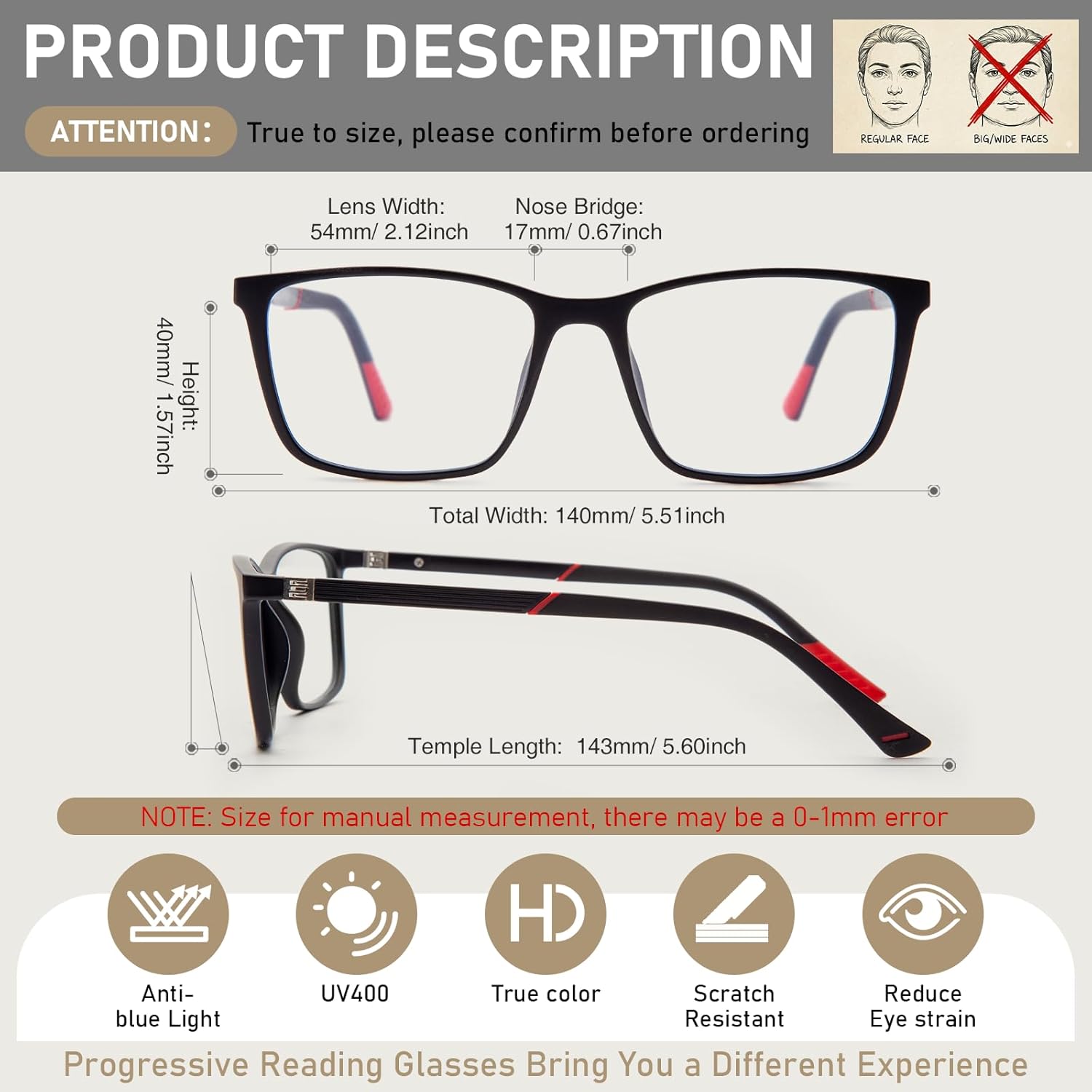 Progressive Multifocal Reading Glasses for Men 3 Pack, TR90 Eyeglasses Sports Frame, Blue Light Blocking Readers