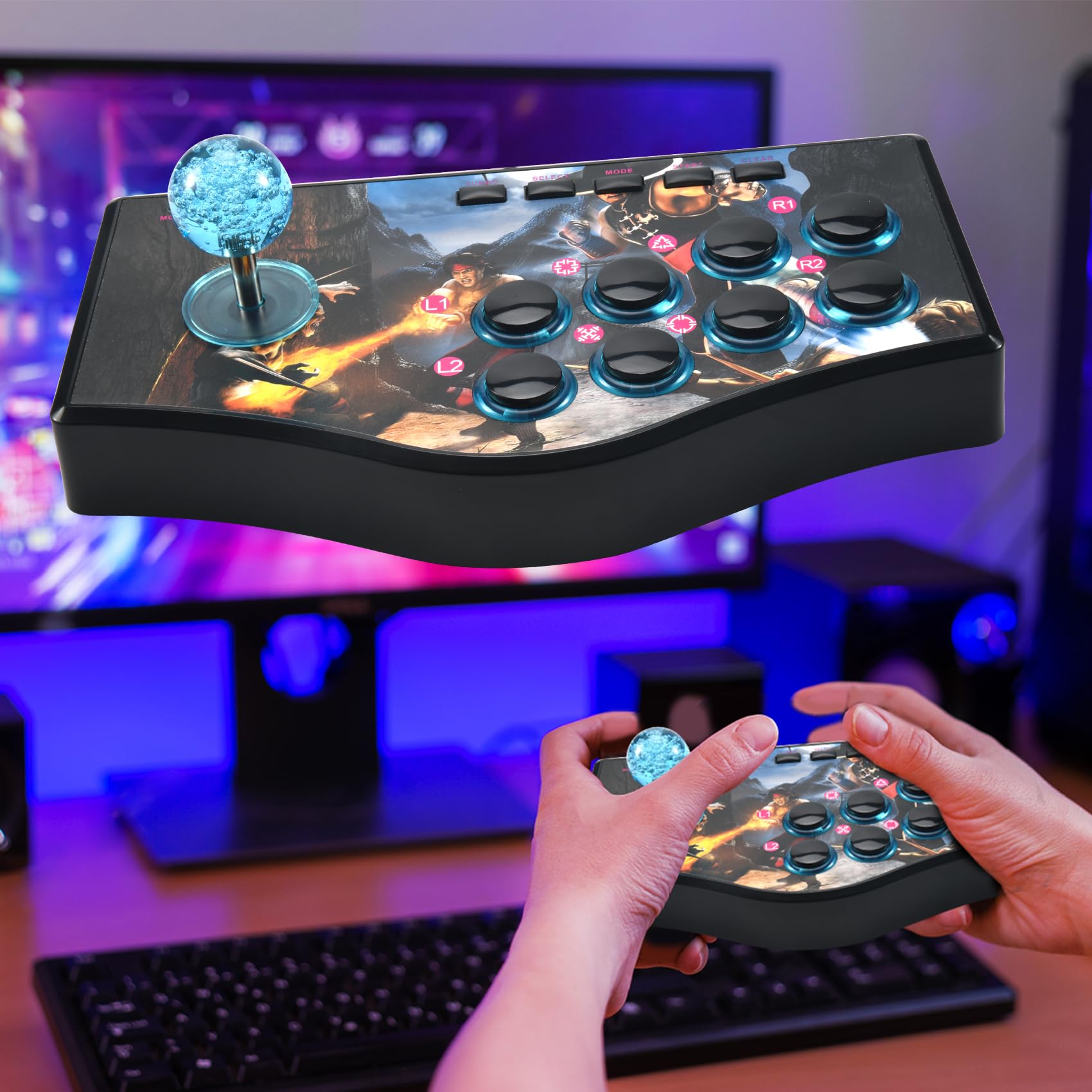 Nettoppo Rétro Joystick Usb de Manette de de Contrôleur de Bascule D' pour Ps2 / / Pc/Android Smart Tv Vibrateur Intégré Huit Direction Joystick ()