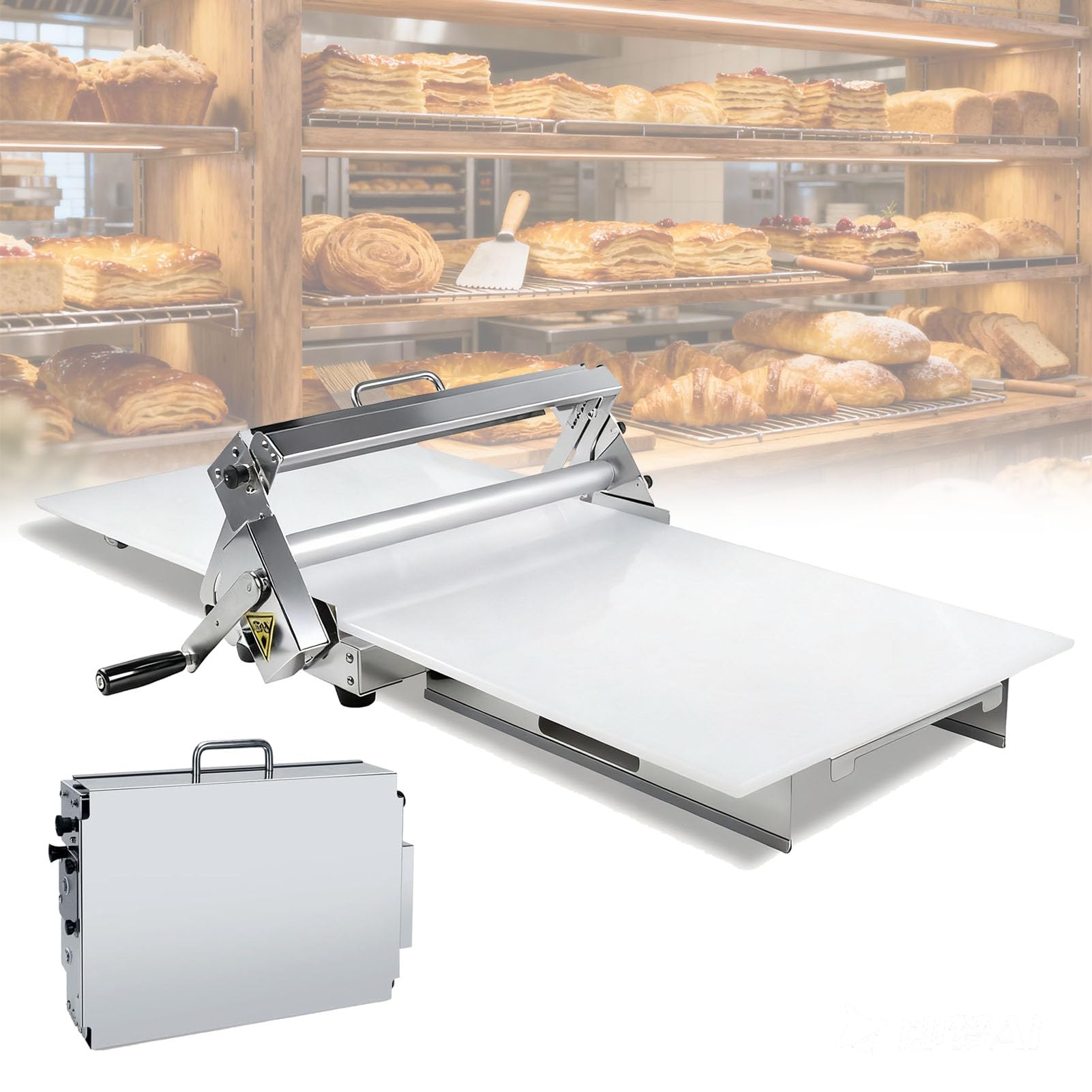 Faltbare Teigausrollmaschine, Tisch-Teigausrollmaschine, Manuelle Kommerzielle Teigrollen-Teigausrollmaschine, Teigmaschine Mit Einstellbarer Dicke for Pizza, Croissants, Pastry