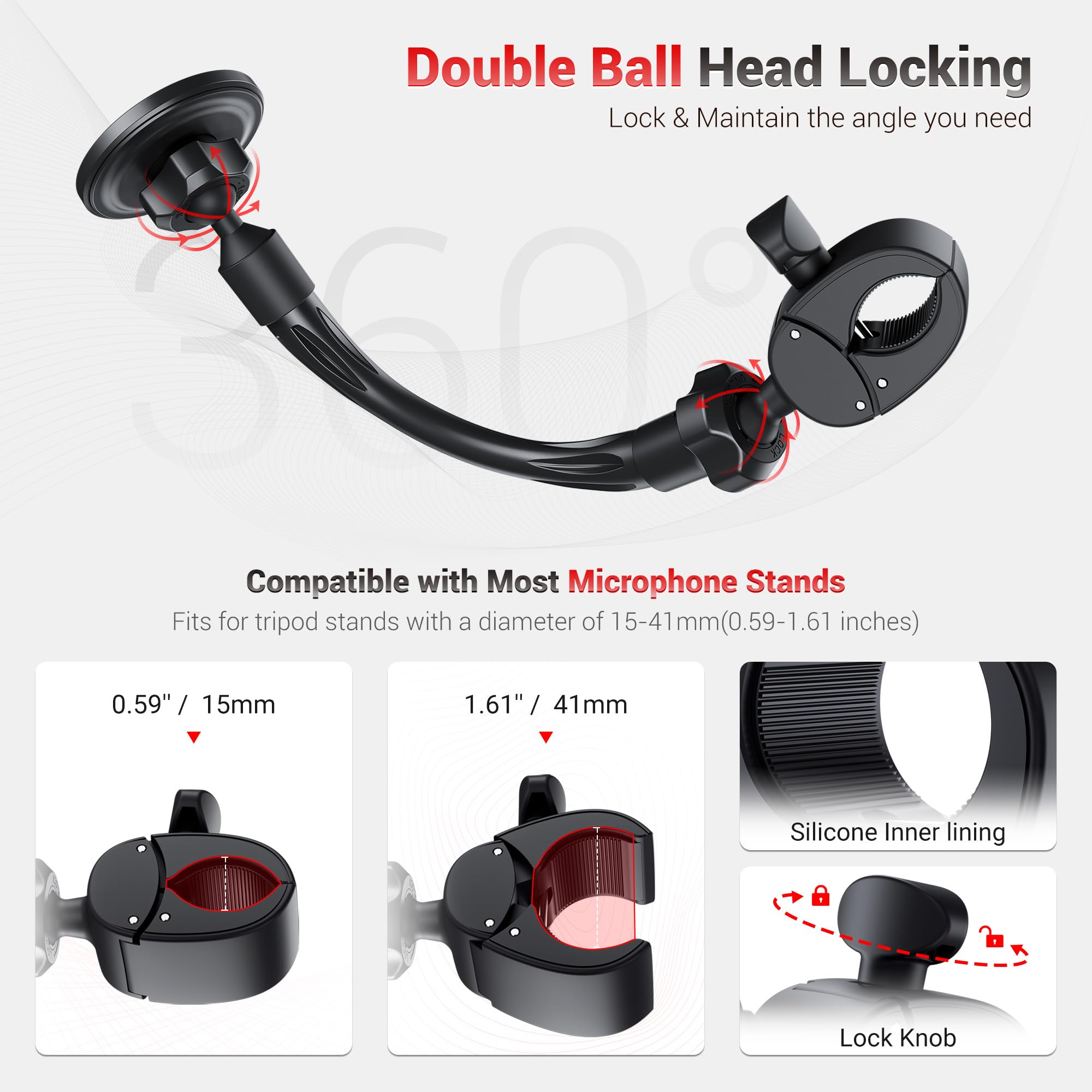 Mic Stand Phone Holder,11"Magnetic Phone Mount with Removable Gooseneck & Locking Angle,Flexible Microphone Music Stand Phone Holder Clip for iPhone 17 16 15 14 13 Pro Max,Mag-Safe Case & All Phones - Image 4