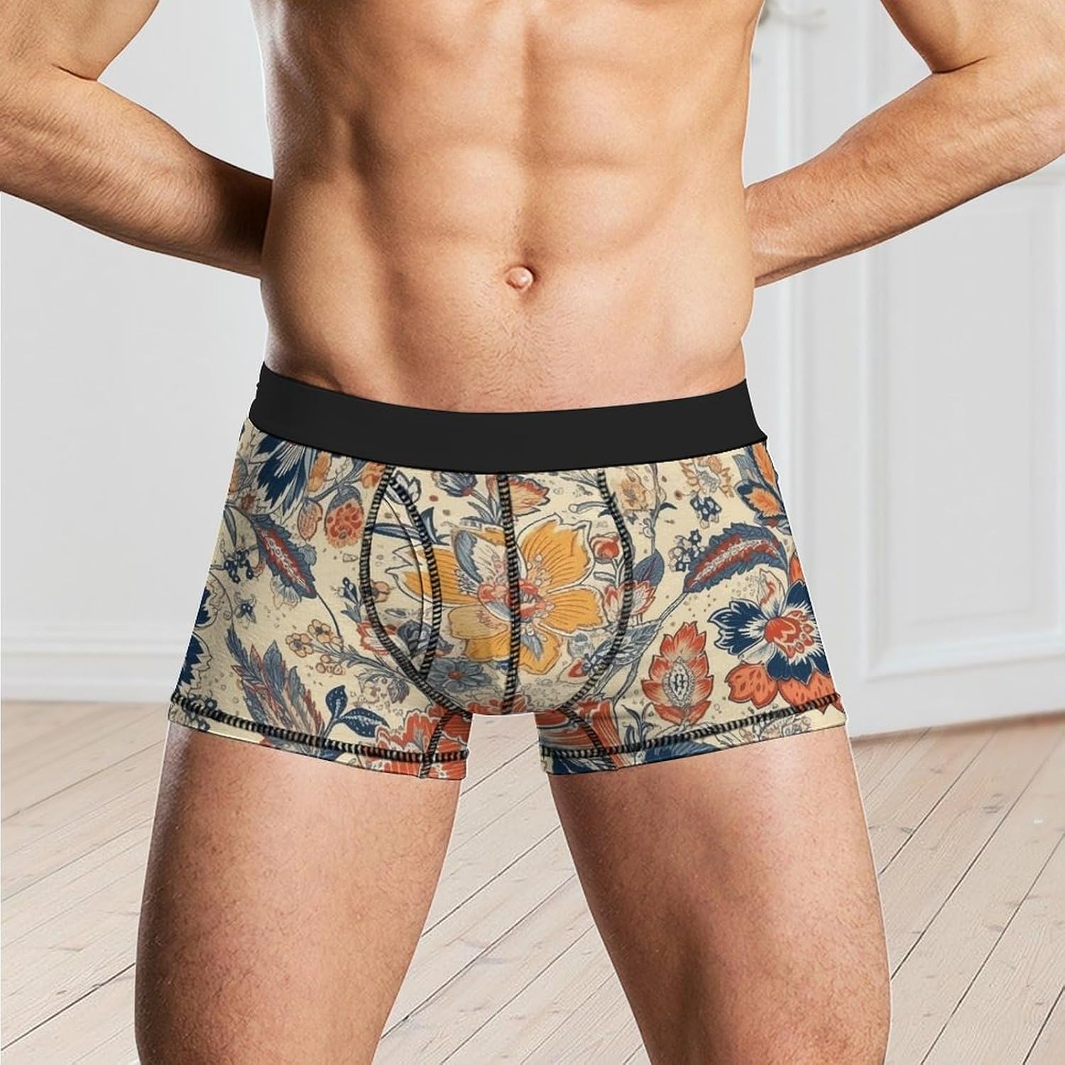 French Country Style Mens Boxer Briefs Short Breathable Underwear Trunks Soft Moisture-Wicking Boxer Shorts Novelty Underpants XL White