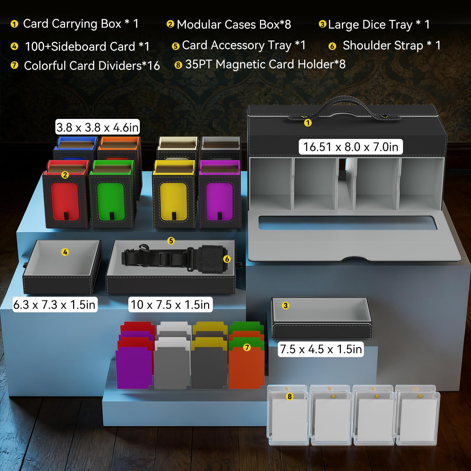 11in1 Commander Deck Box füR mtg deckbox,8 Deck sammelkarten aufbewahrungsbox mit Display&WüRfelablage1000+ DoppelhüLsenkarten,Abnehmbare Sammelkarten Box mit35pt Magnetischen Kartenhaltern füR TCG