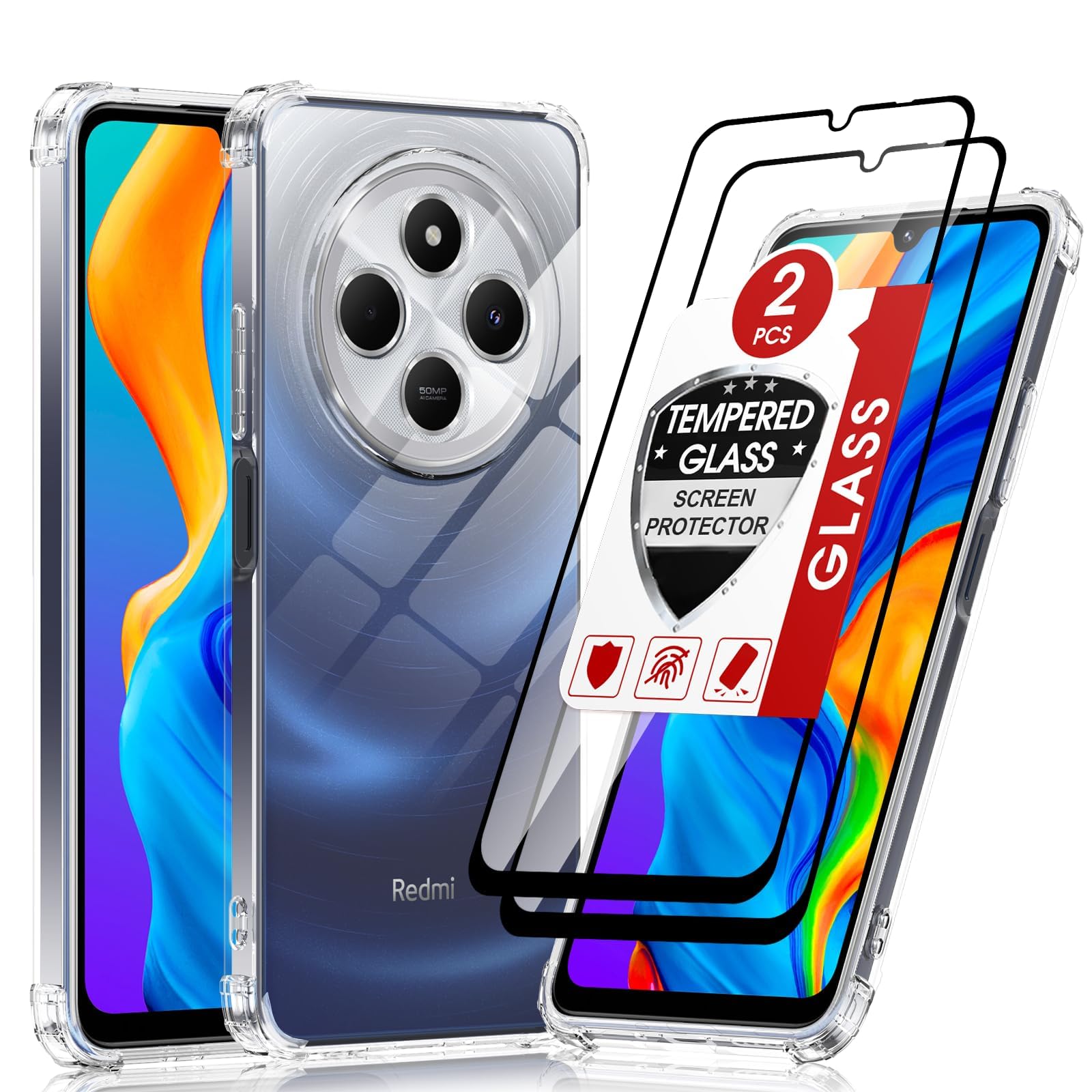 LeYi Hülle für Xiaomi Redmi 14C 4G Transparent Handyhülle mit 2 Stück Schutzfolie, Weich TPU Silikon Stoßfest Dünn Redmi 14 C Schutzhülle, Kameraschutz Crystal Clear Cover Case