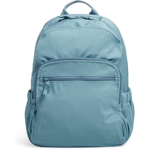 Vera Bradley Women's Cotton Campus Backpack, Reef Water Blue - Recycled Cotton, One Size