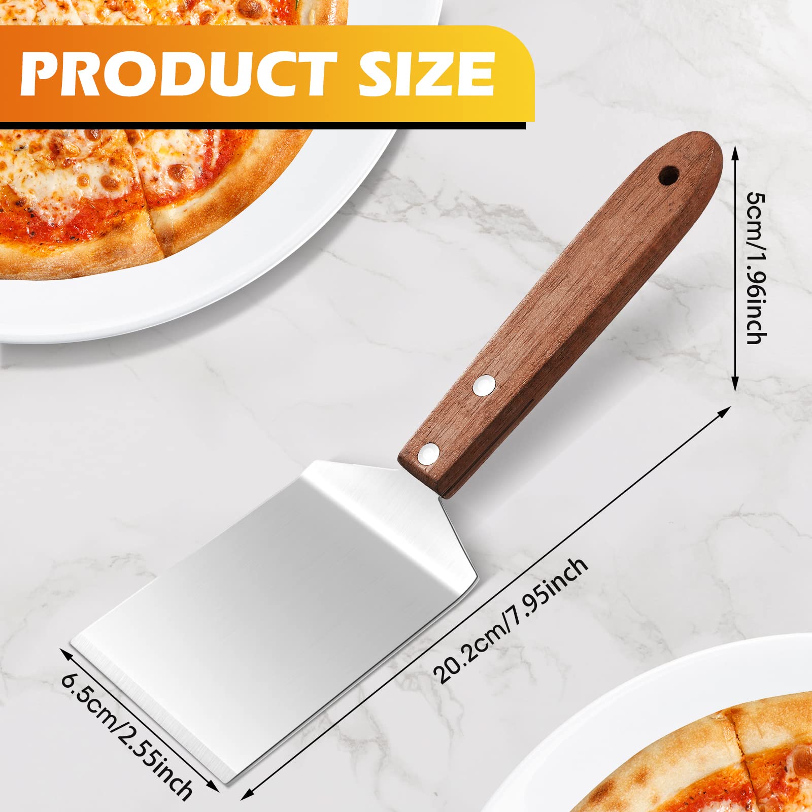 20 piezas de espátula pequeña de brownie para pizza, servidor de pastel de acero inoxidable, espátula para hornear, pala triangular con mango de madera para postres, pastel de pizza, pastel de 3