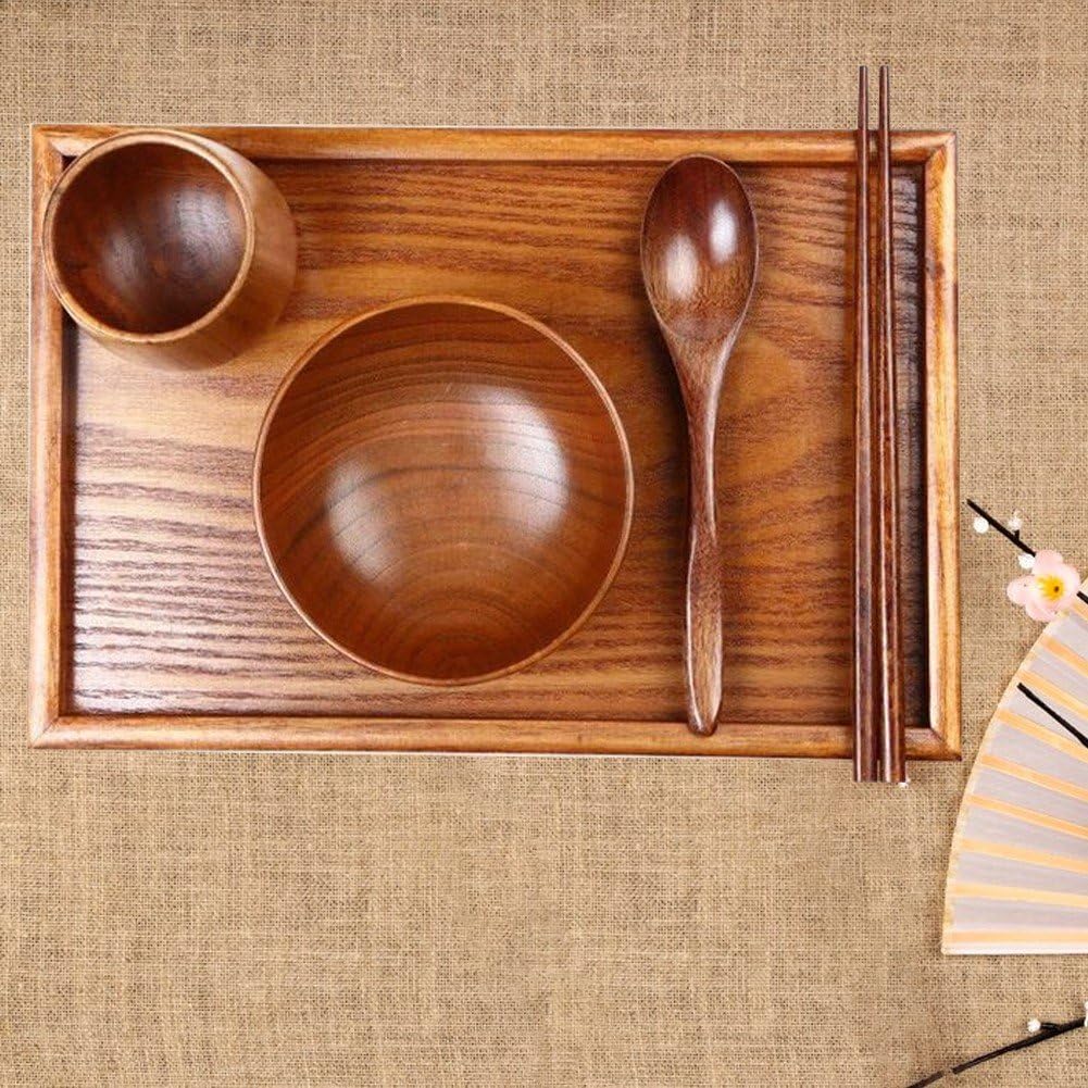 Ensemble De 1 Plateau en Bois Japonais avec Bols, Baguettes, Cuillères, Tasses Couverts Coréens Rectangulaires pour Cuisine.
