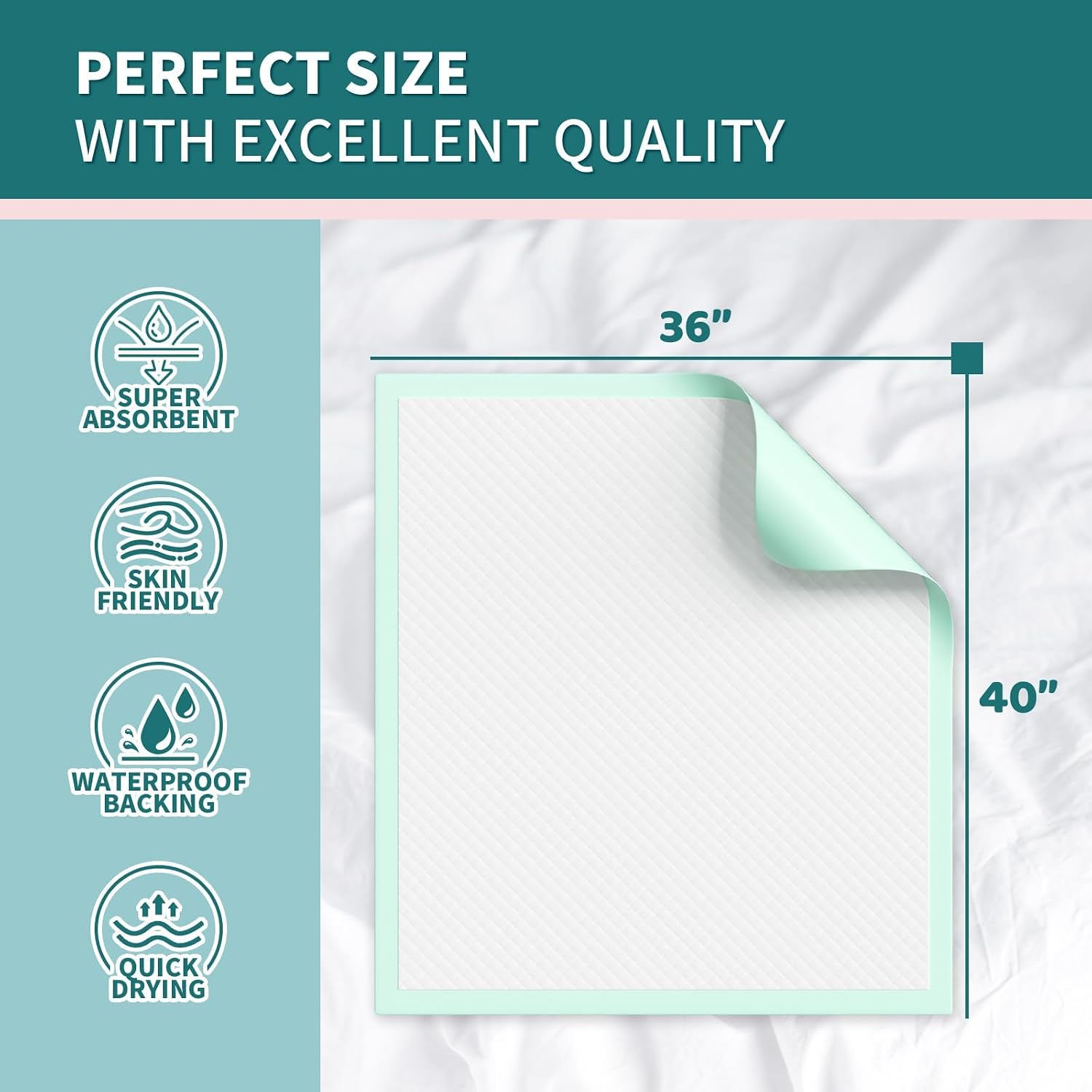 MILDPLUS Disposable Bed Pads 40x36 Inch (40 Pack) - Extra Large, Super Absorbent Underpads for Adults & Pets, Waterproof Incontinence Pads, Mattress Protector [100x91CM]