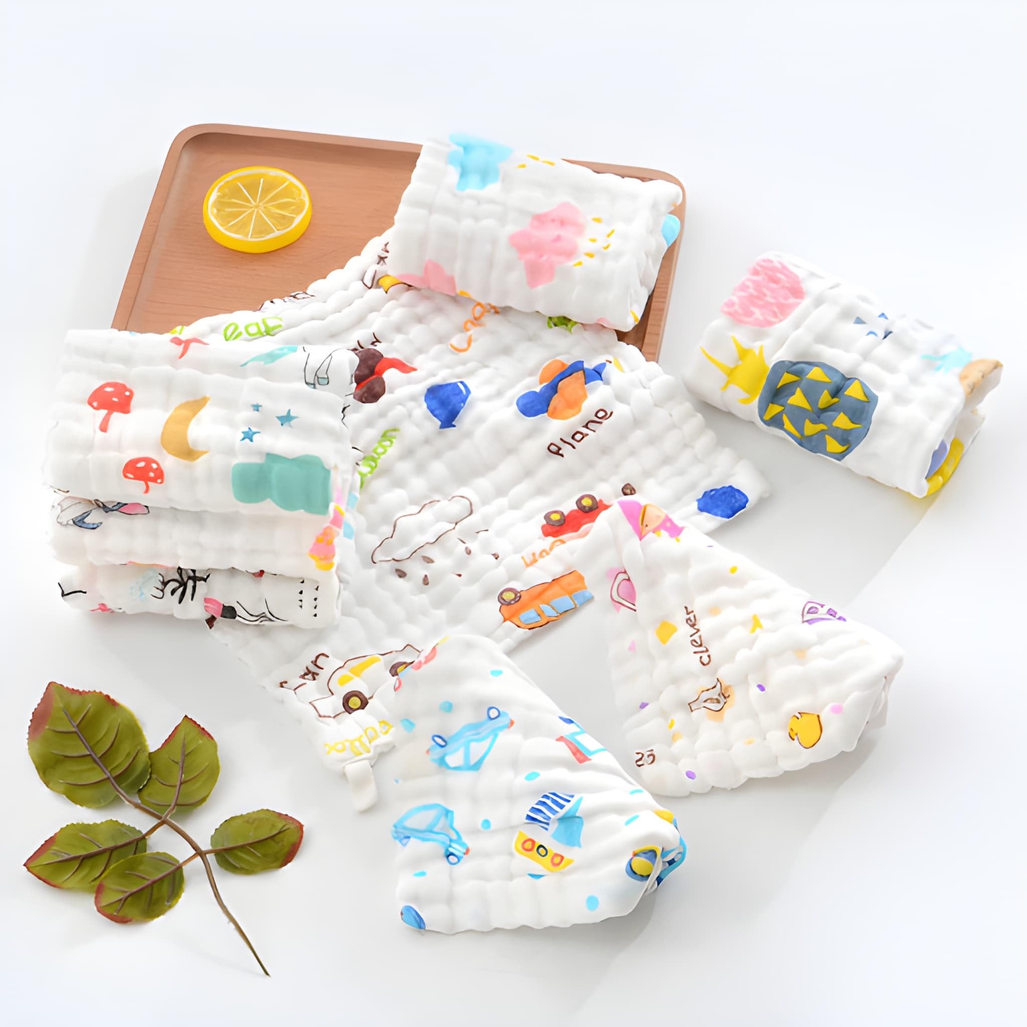 Muslin 6 Layer Cotton Face Towel for Newborn Baby, Baby Bath Towel Wipes Extra Soft Hankies Handkerchief for Kids, Reusable Towel for Toddlers Kids 25 * 25cm (Pack of 5) Print May Vary-image-38