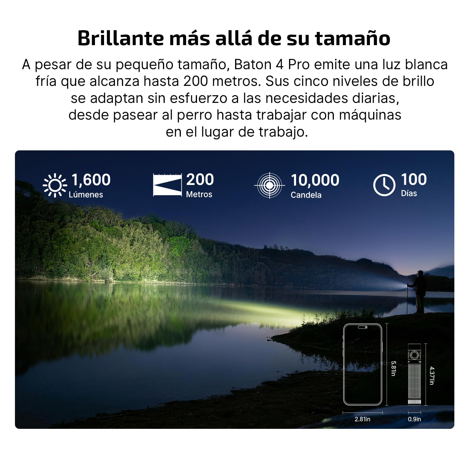 OLIGHT Baton 4 Pro Linterna EDC, 1600 lúmenes, carga magnética y USB-C | Formato compacto, resistente al agua (IPX8), ideal para el uso diario, las reparaciones domésticas y el senderismo