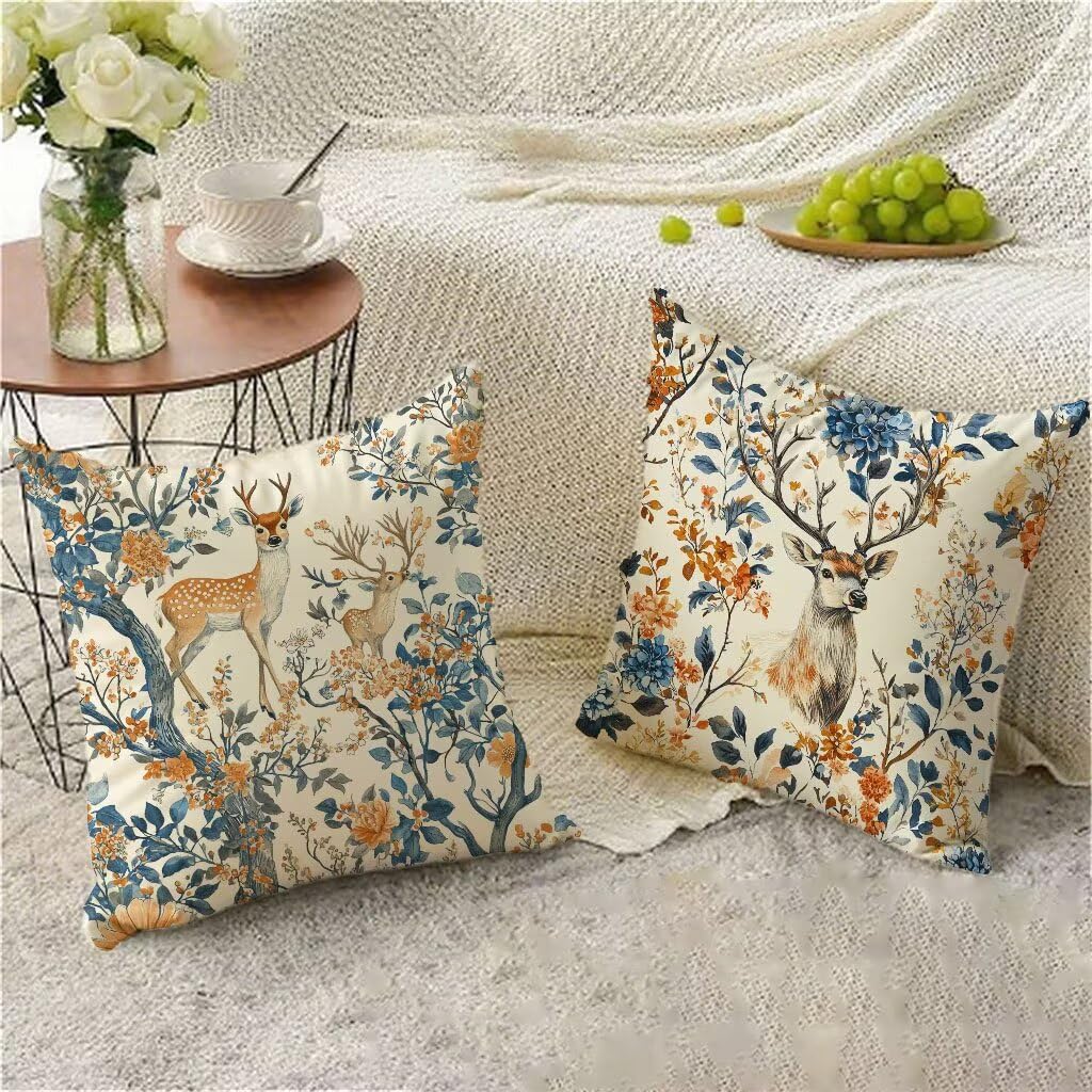 Federe Cuscini Divano 65x65 cm, piante Velluto Cuscini per Divano, Decorazioni Natalizie, Copricuscini con Cerniera Invisibile, per Soggiorno Letto Sedia Balcone Giardino (cervo,Set Di 2) O-625