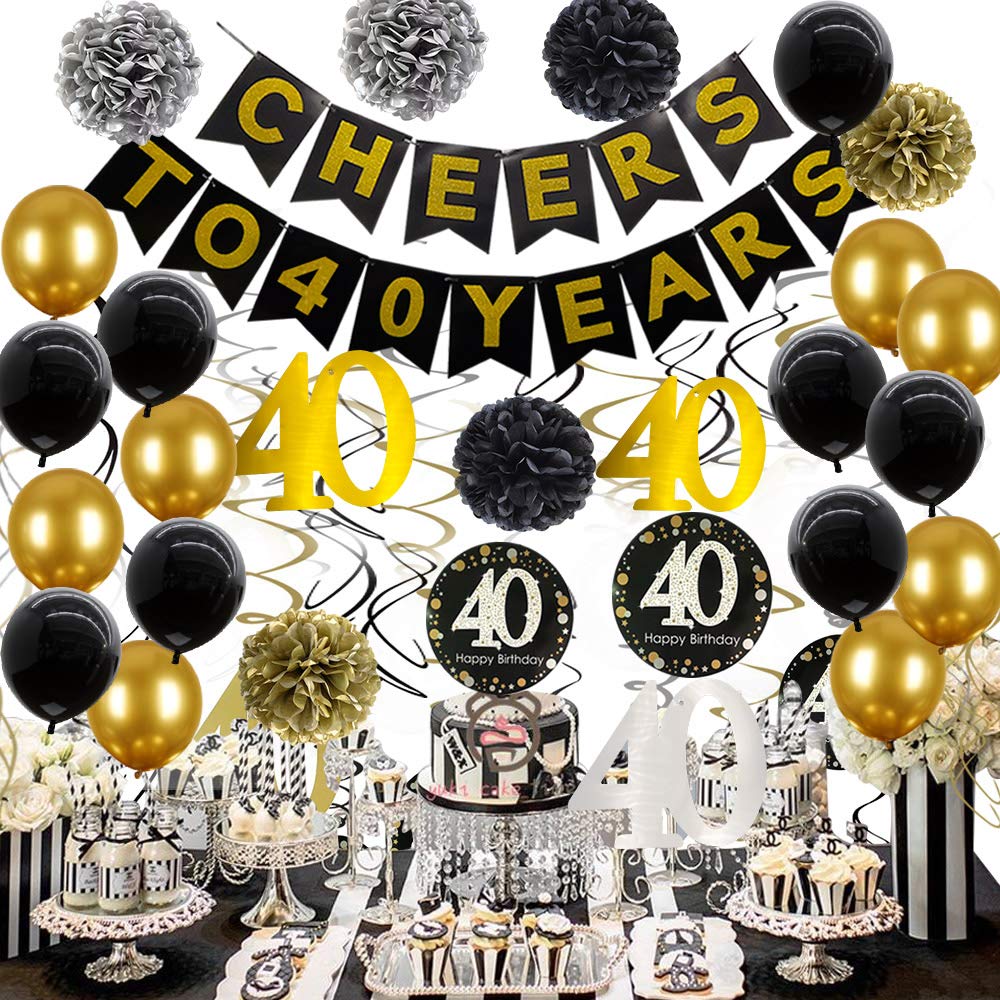 40th Birthday Decorations Party Supplies Cheers to 40 Years Banner
