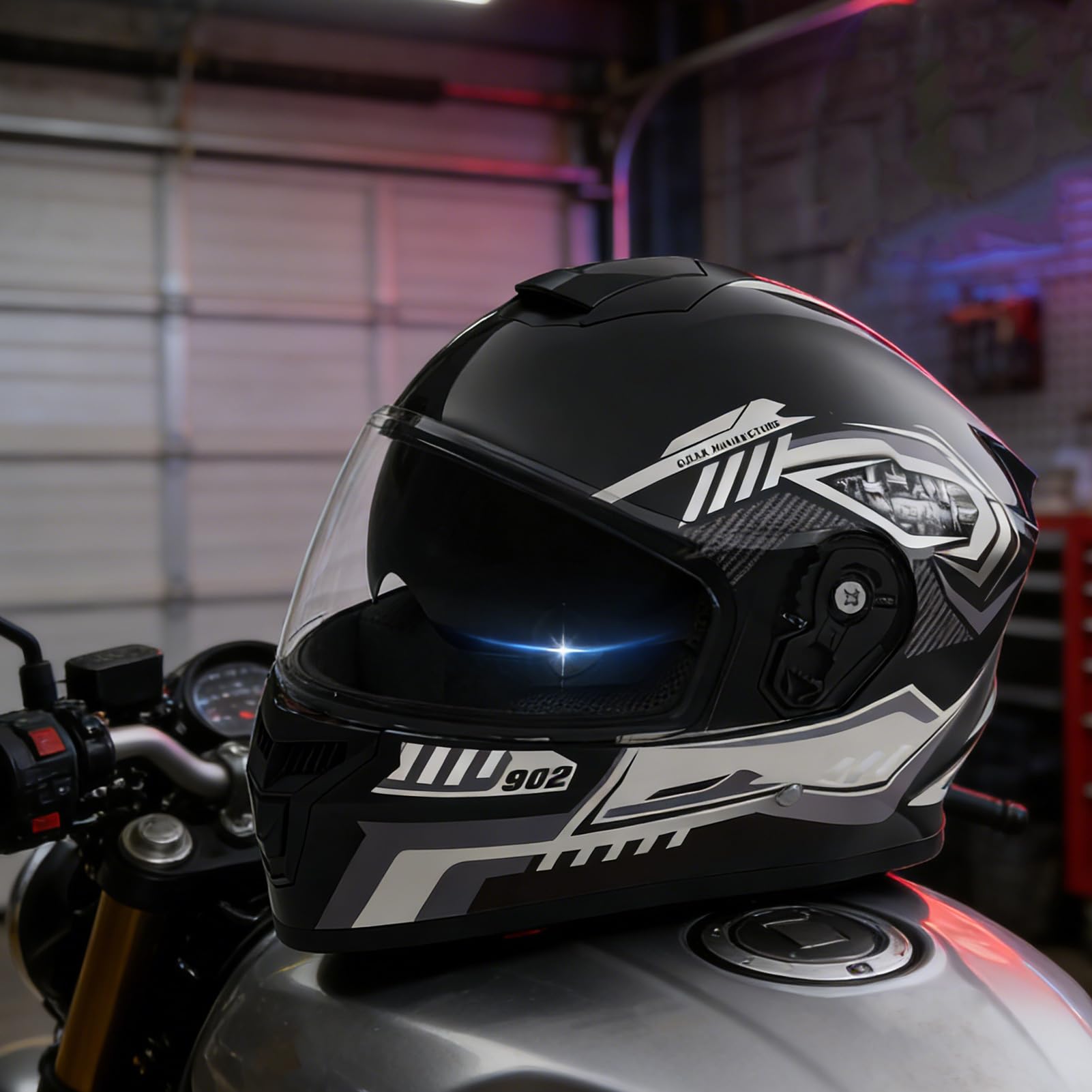 Casque Intégral De Moto - Verres À Double Couche avec Pare-Soleil Intégrés, Livré avec Un Protège-Nuque Coupe-Vent Amovible Et Un Sac Anti-poussière pour La Conduite en Hiver Ski Scooter Moto Cross