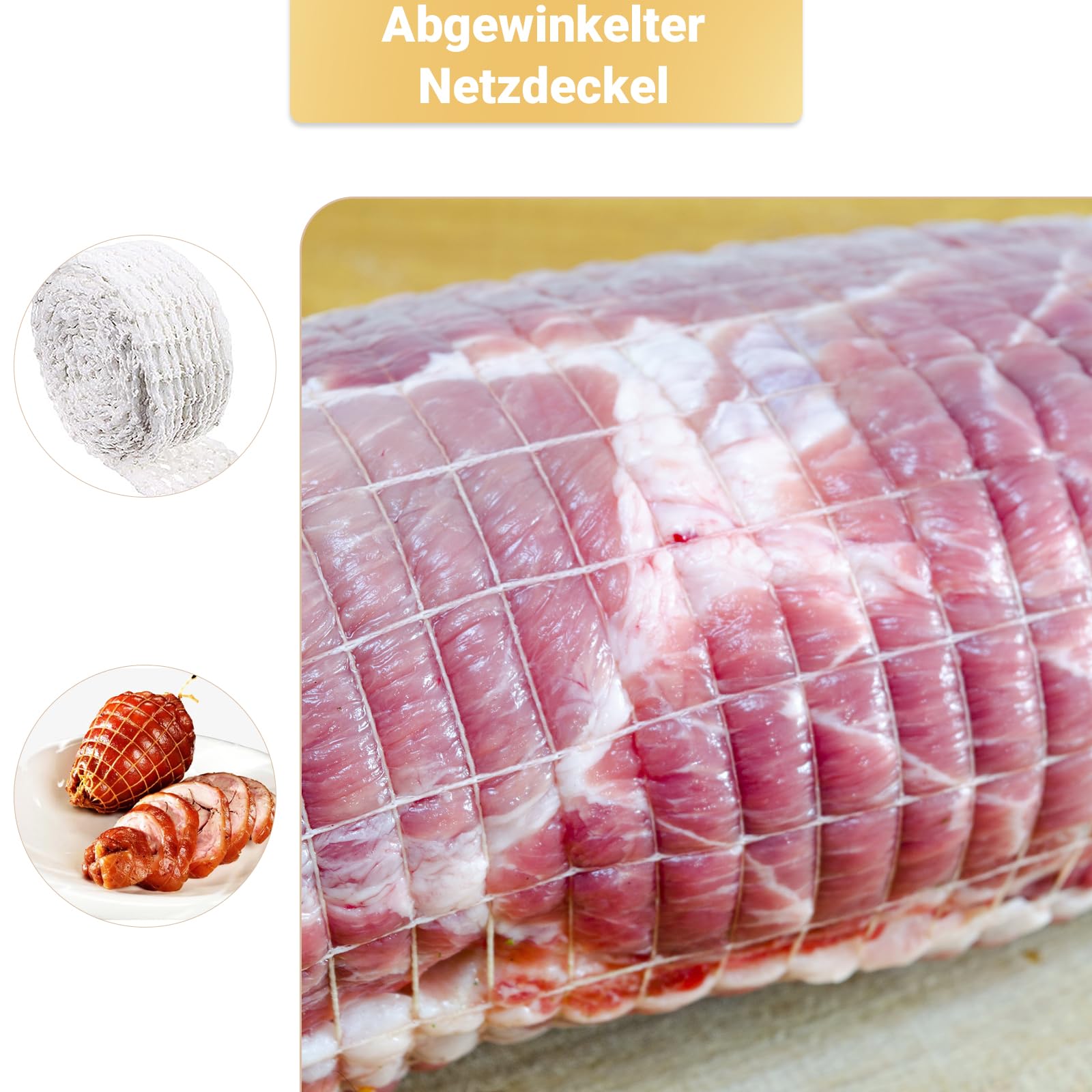 1 sztuka siatka na mięso do wędzenia, siatka na szynkę, siatka na rouladen, odporna na wysokie temperatury i elastyczna siatka wędzarska (5 m, 18 otworów)