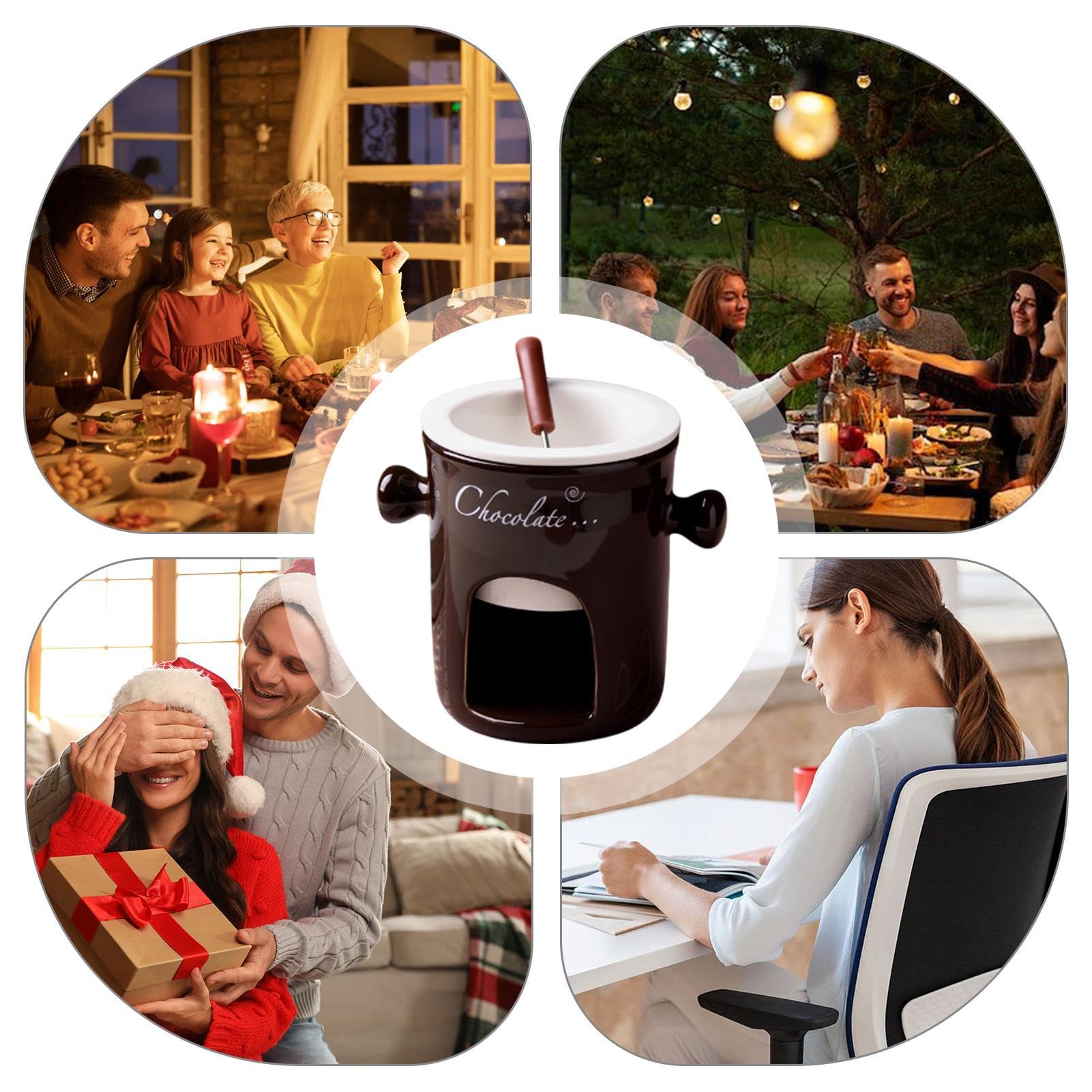 Fondue-Tasse aus Keramik, tragbarer Schokoladenwärmer, glasiertes Mini-Serviergefäß, elegantes Dessert-Dip-Accessoire, Mahlzeiten im Freien, lässige Anlässe, kreative Geschenkwahl, verbessert leckere