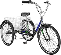 Vista 1 de H&ZT Triciclo para adultos, bicicleta de 3 ruedas, triciclo crucero, con engranaje de 7 velocidades, mango de freno de estacionamiento, escalón