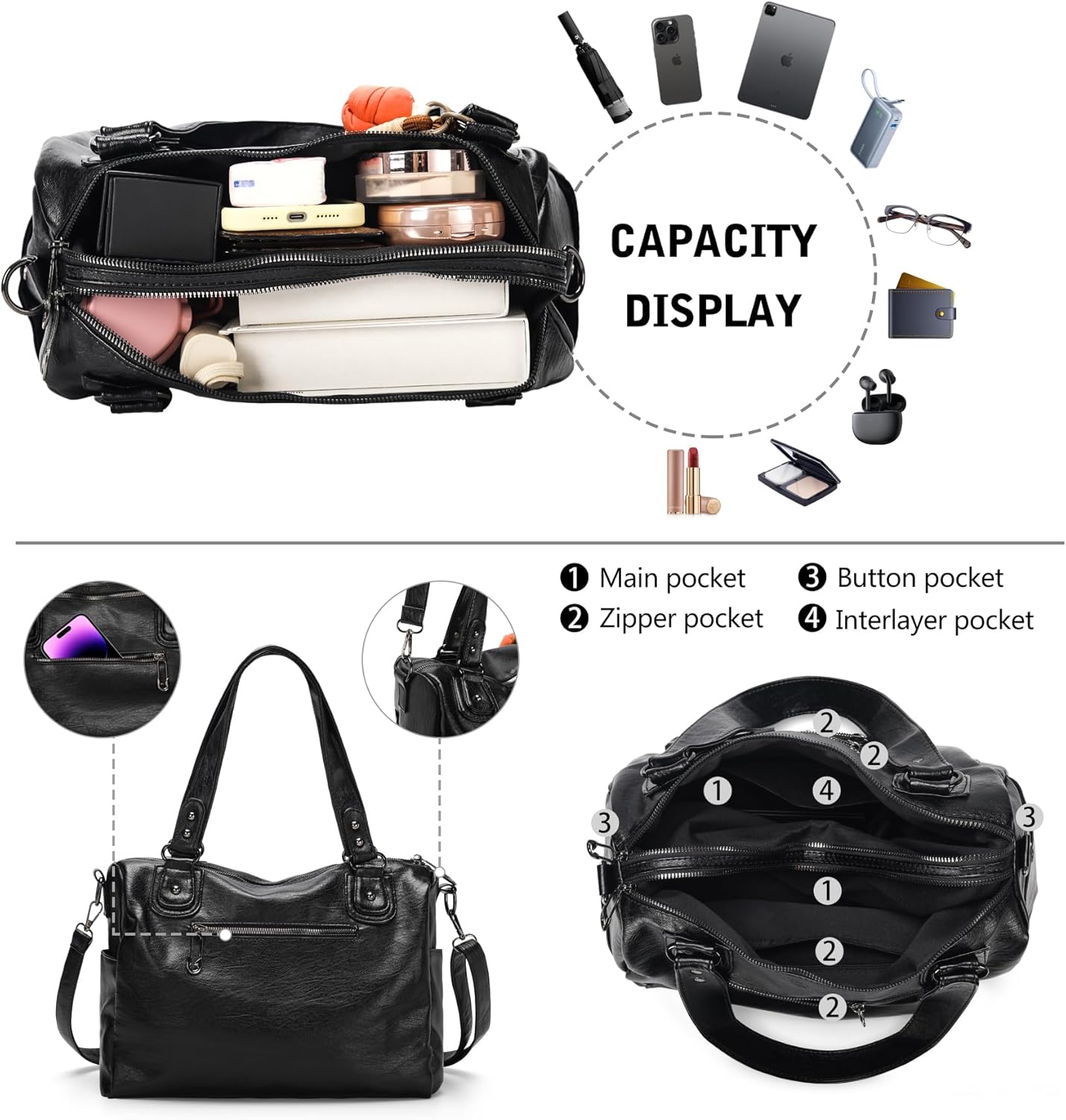 Satchel Bag for Women Leather Tote Bags Trendy Ladies Shoulder Bag Top Handle HandBag Crossbody Bags for Women - Image 5