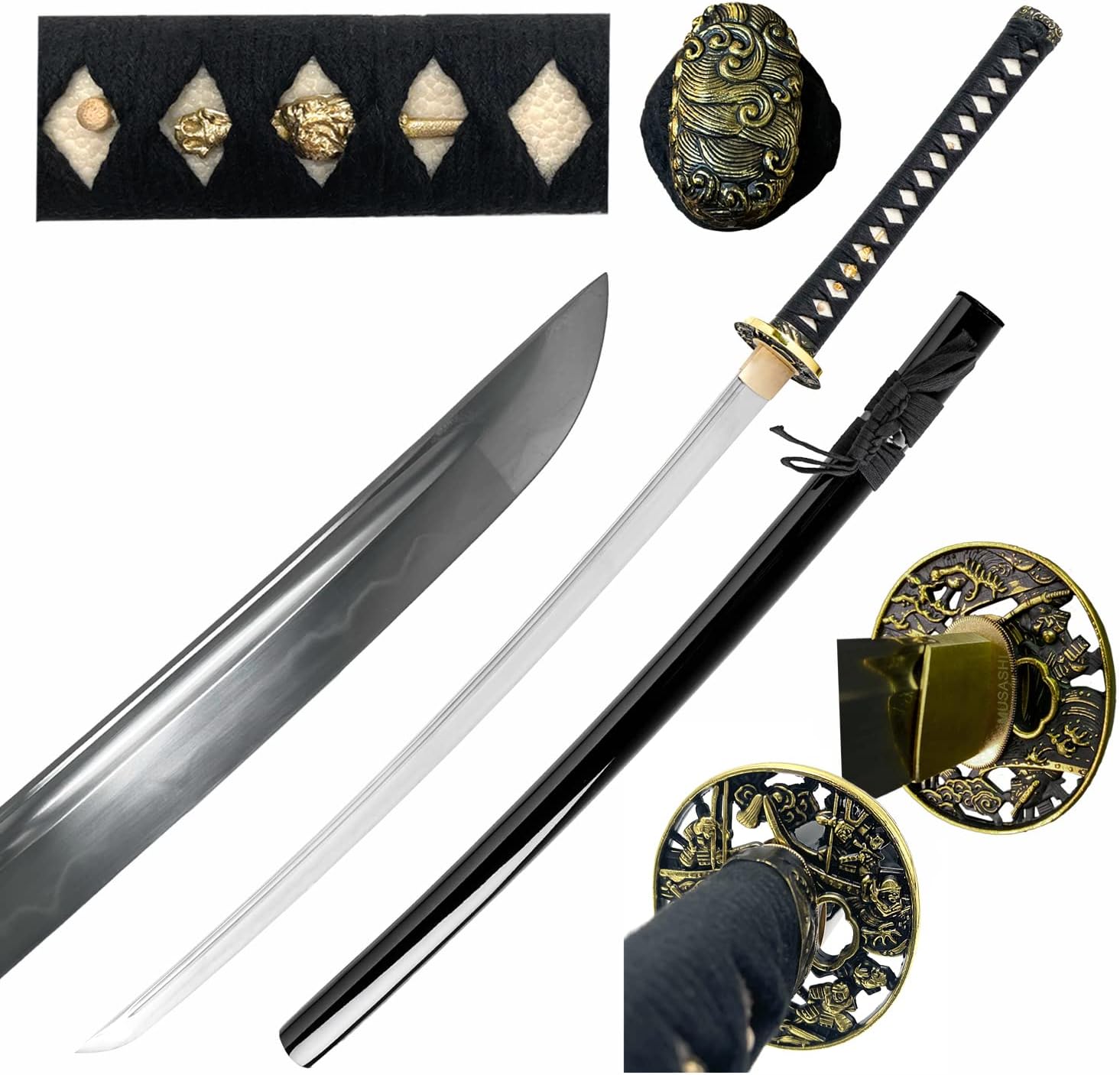 Musashi - Sengoku 愴崙 Clay Tempered 1060 Carbon Steel Blade Samurai Sword Katana