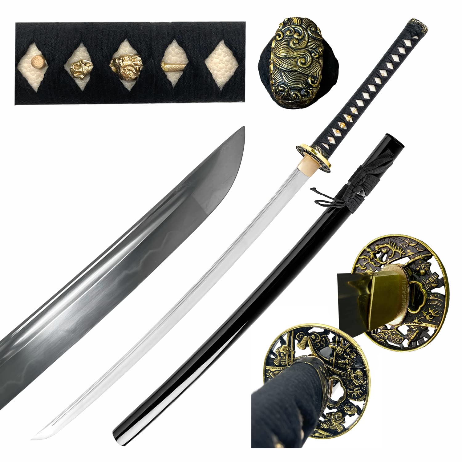 Musashi - Sengoku ?? Clay Tempered 1060 Carbon Steel Blade Samurai Sword Katana