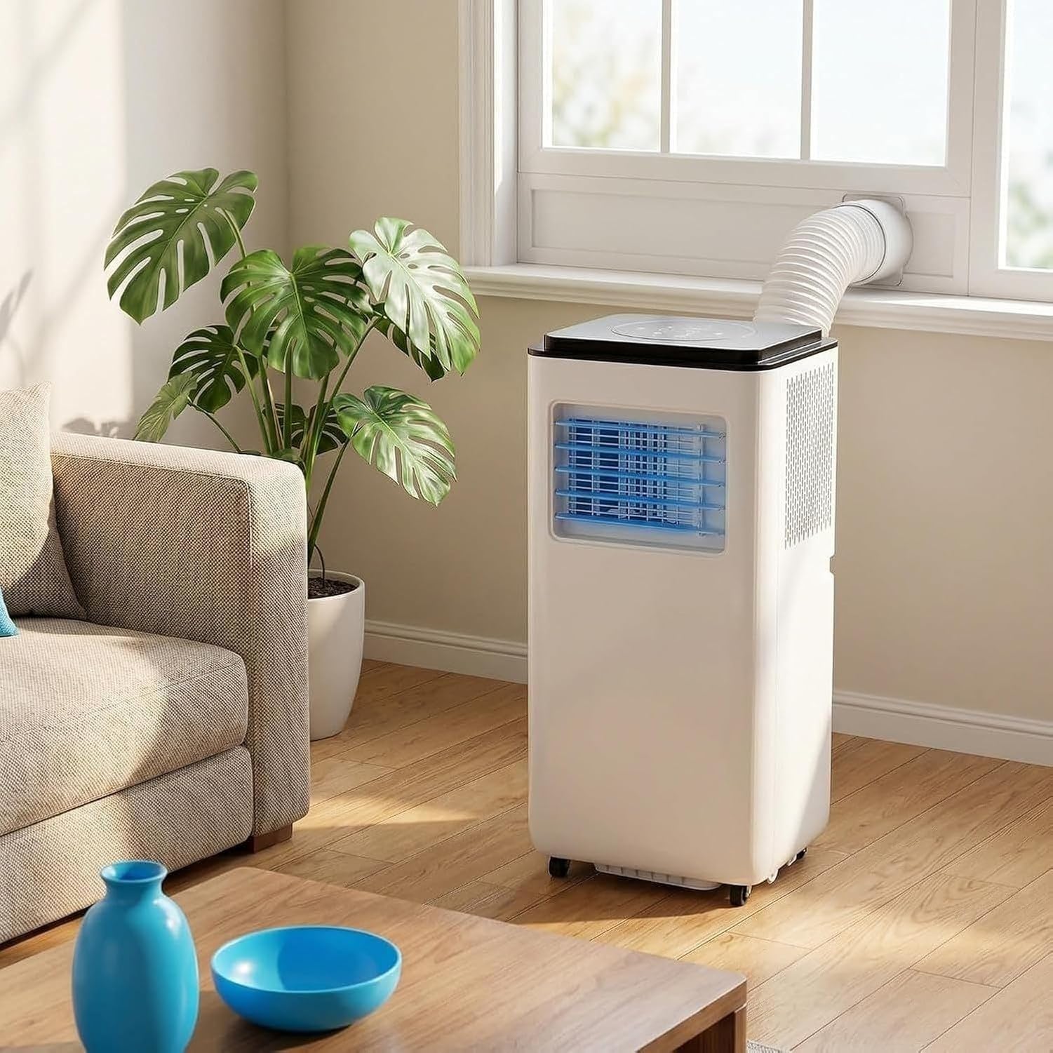 Aire Acondicionado Portátil 12000 BTU Enfría 30 m², Control Remoto, Temporizador 24H, Kit de Instalación, 2 Velocidades y Oscilación, con Enchufe, 7000 Btu, 7000 BTU