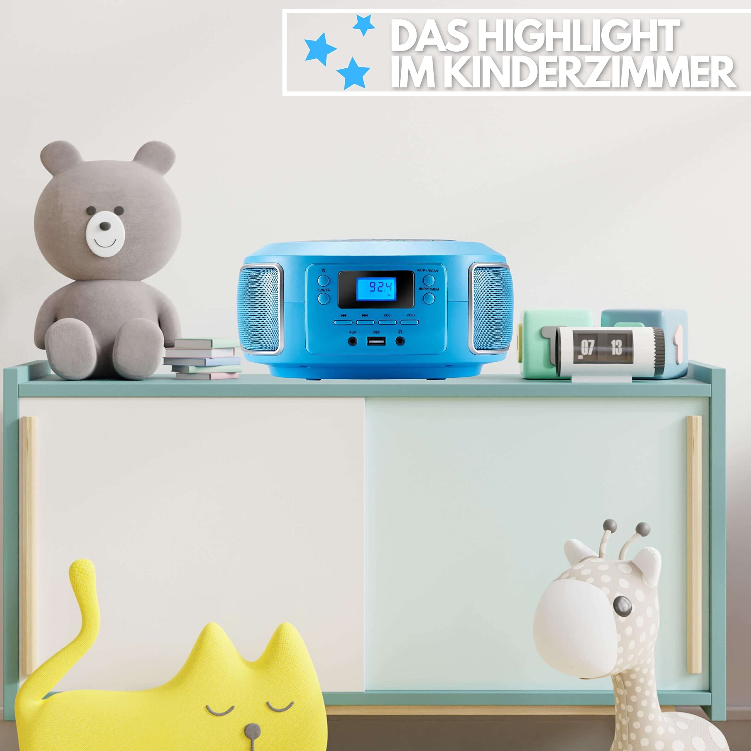 Cyberlux Tragbare Boombox | FM Radio | AUX-In | CD/CD-R | USB | Kopfhöreranschluss | CD-Player | Kinder Radio | CD-Radio | Kompaktanlage | Stereoanlage | Boombox, Bubble Blau