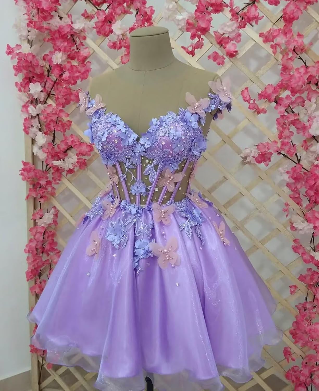 Fanciest 3D Butterfly Off Shoulder Homecoming Dresses V-Neck Beaded Short Prom Dress Tulle DAMA Dress for Quinceanera - Image 2