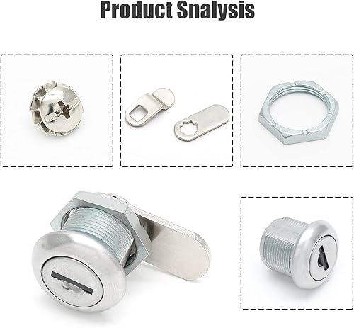 Miniatura 3 de Paquete de 2 cerraduras de leva para gabinete con cilindro de 58 pulgadas, cerraduras de pulgar de leva compensadas y rectas, cerraduras de repuesto