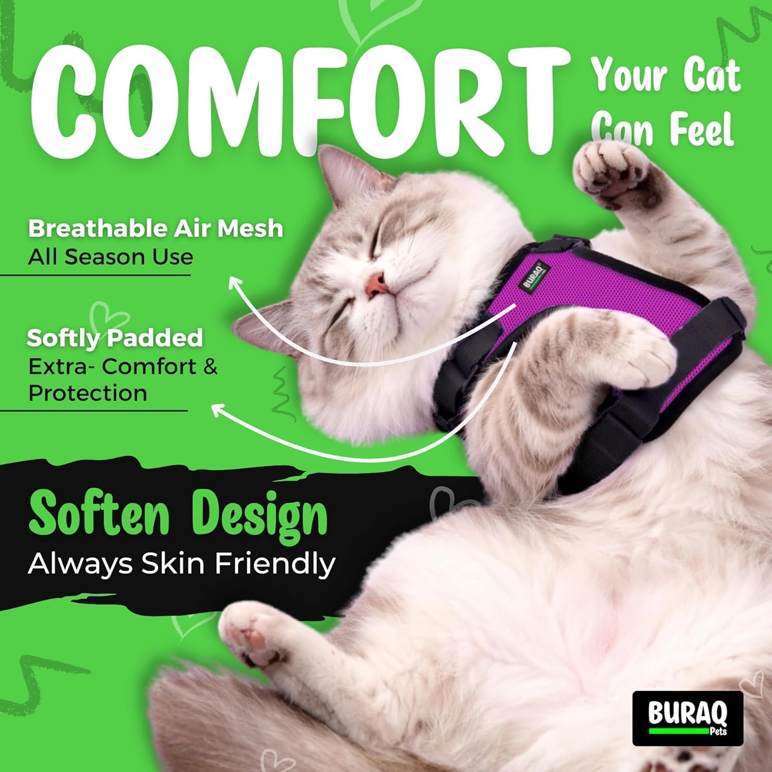 Buraq Pets Cat Harness with Leash with 2 pcs Collor No Pull No Choke 1