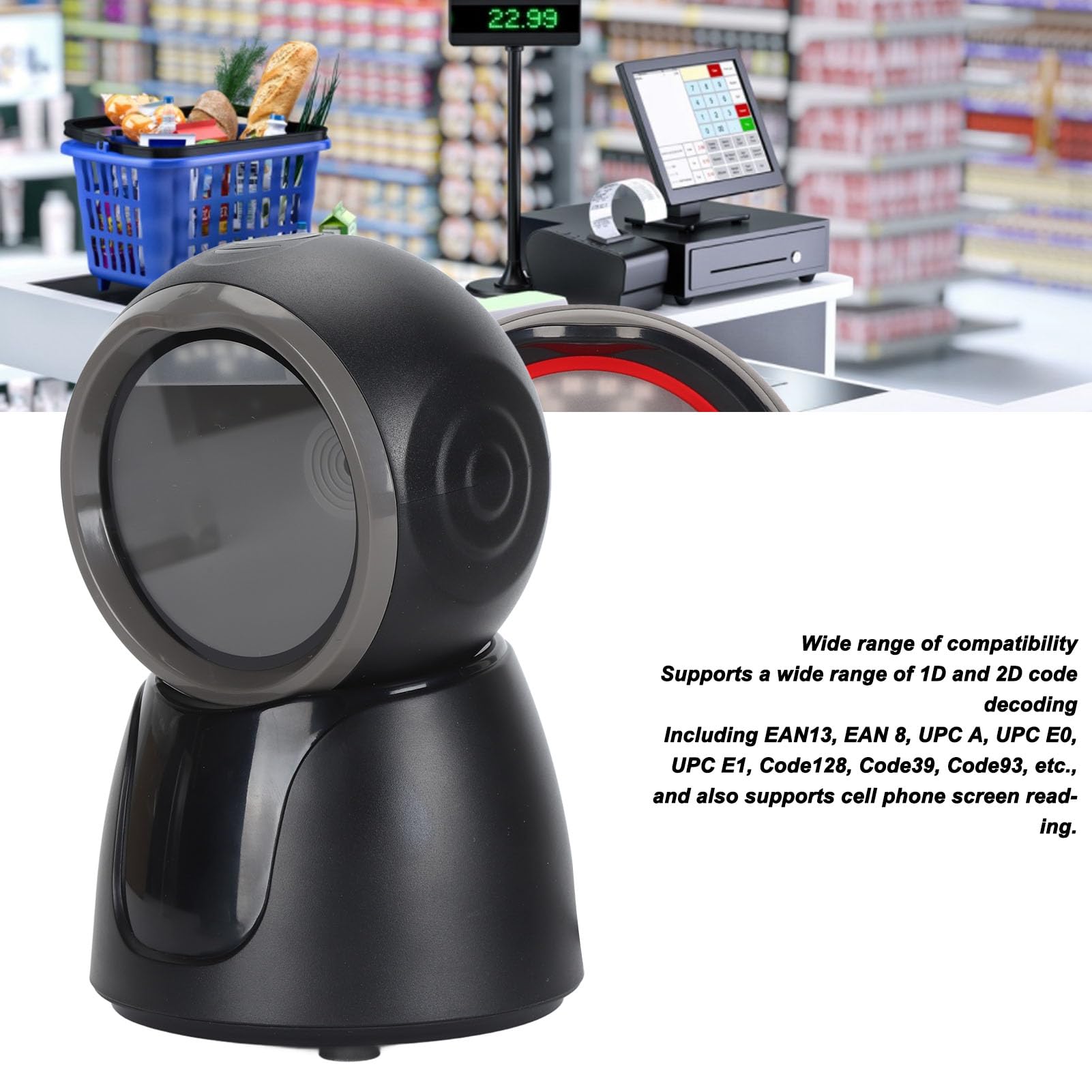 Scanner de Codes QR Filaire USB, Lecteur de Codes-Barres CMOS 1D 2D