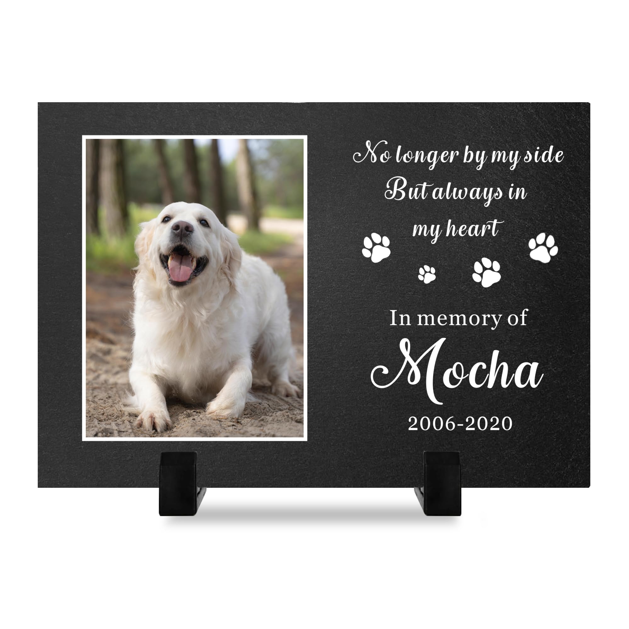 EDSG Personalised Pet Memorial Plaques with Photo Custom Pet Memorial Gifts Slate Dog Cat Pet Memorial Plaques Pet Bereavement Gifts for Loss of Dog Cat Puppy with Stand (Design 1)