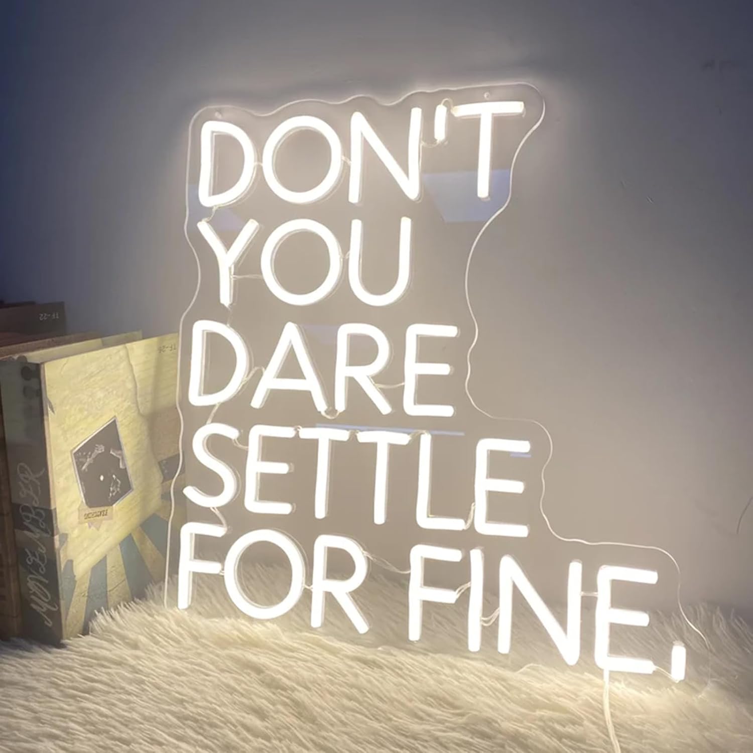 Don't You Dare Settle for Fine Neon Sign 18 inches LED Dimmable Custom Lights Signs Wall Art Decor for Home Room Party Bathroom Decoration
